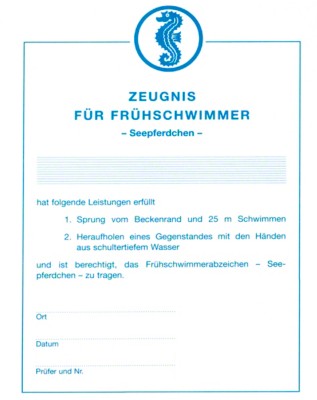 Zeugnis für Frühschwimmer